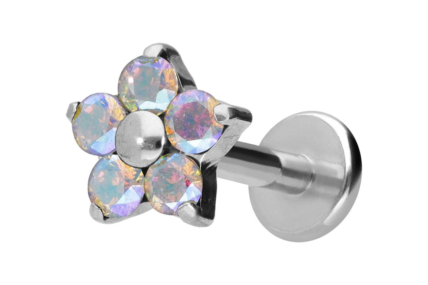 Titan Labret Piercing mit Innengewinde KRISTALLBLUME